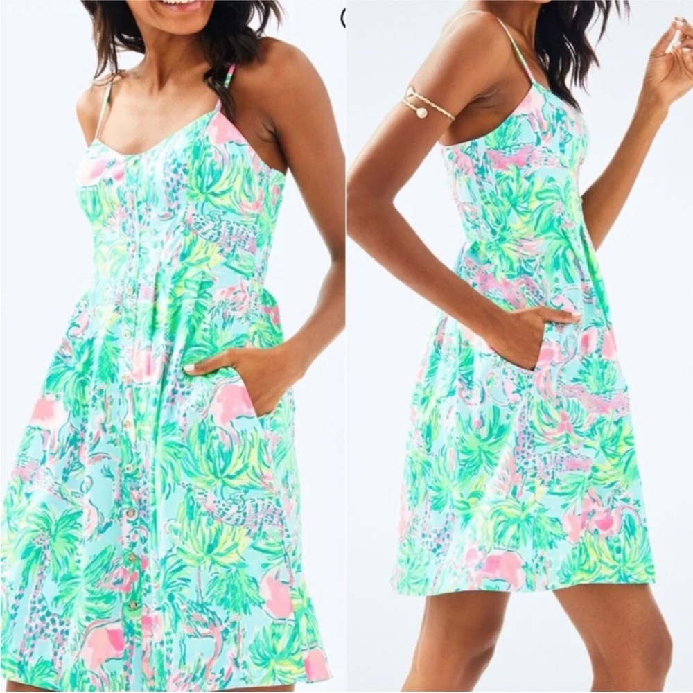 LILLY PULITZER Easton Swing Dress Seasalt Blue On Parade‎ Sz 2 NEW $168 Tropical